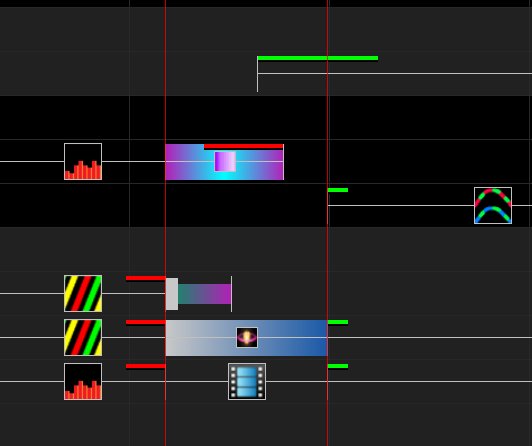 showing effects in xlights with red and green fade bars